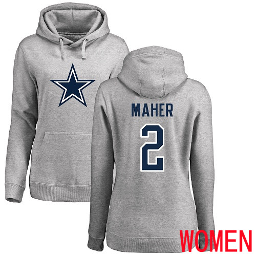 Women Dallas Cowboys Ash Brett Maher Name and Number Logo #2 Pullover NFL Hoodie Sweatshirts->women nfl jersey->Women Jersey